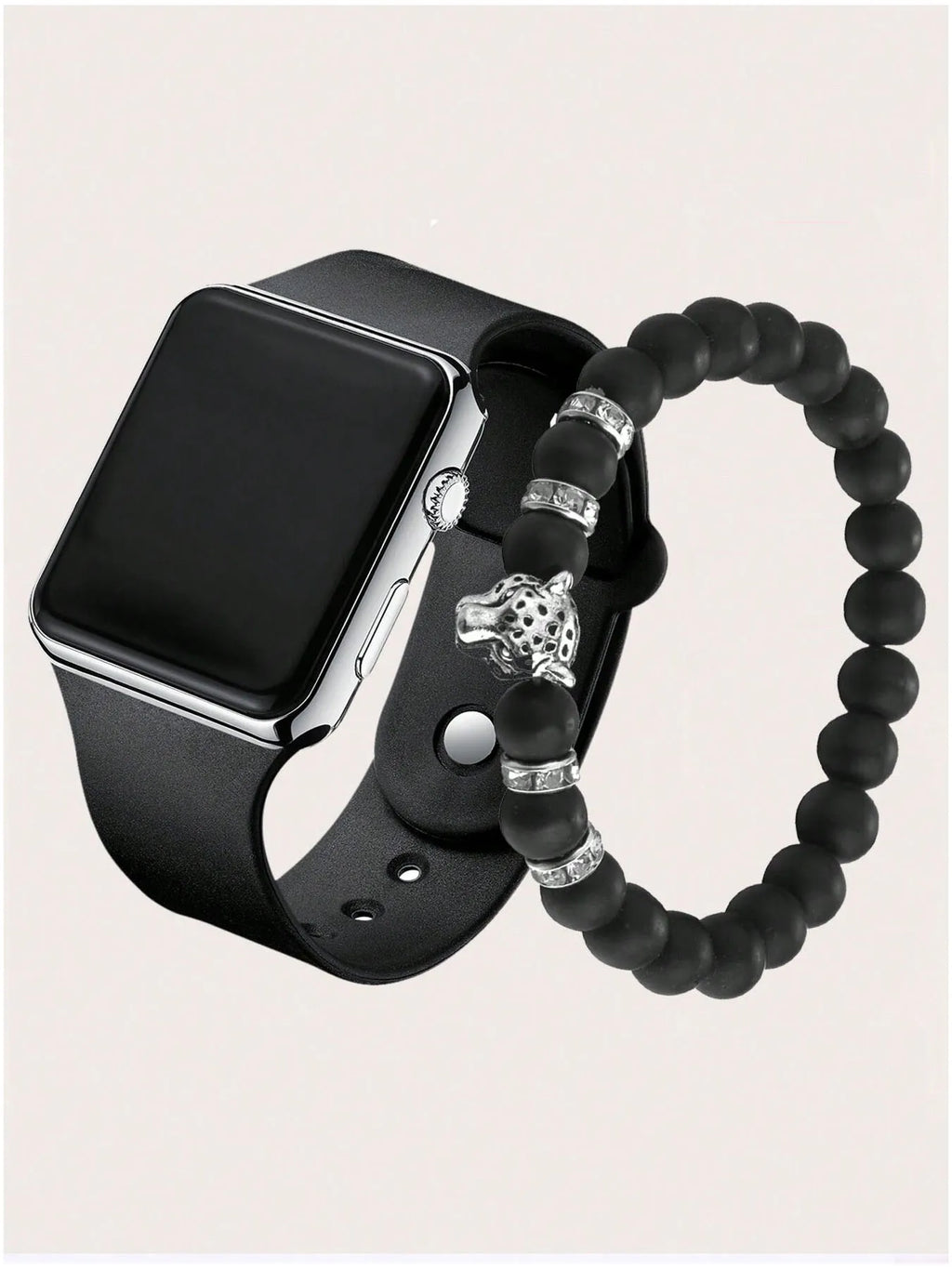 2-Pack Unisex Square LED Watch Set – Trendy Casual Style LED Digital Watch Qme Silver No