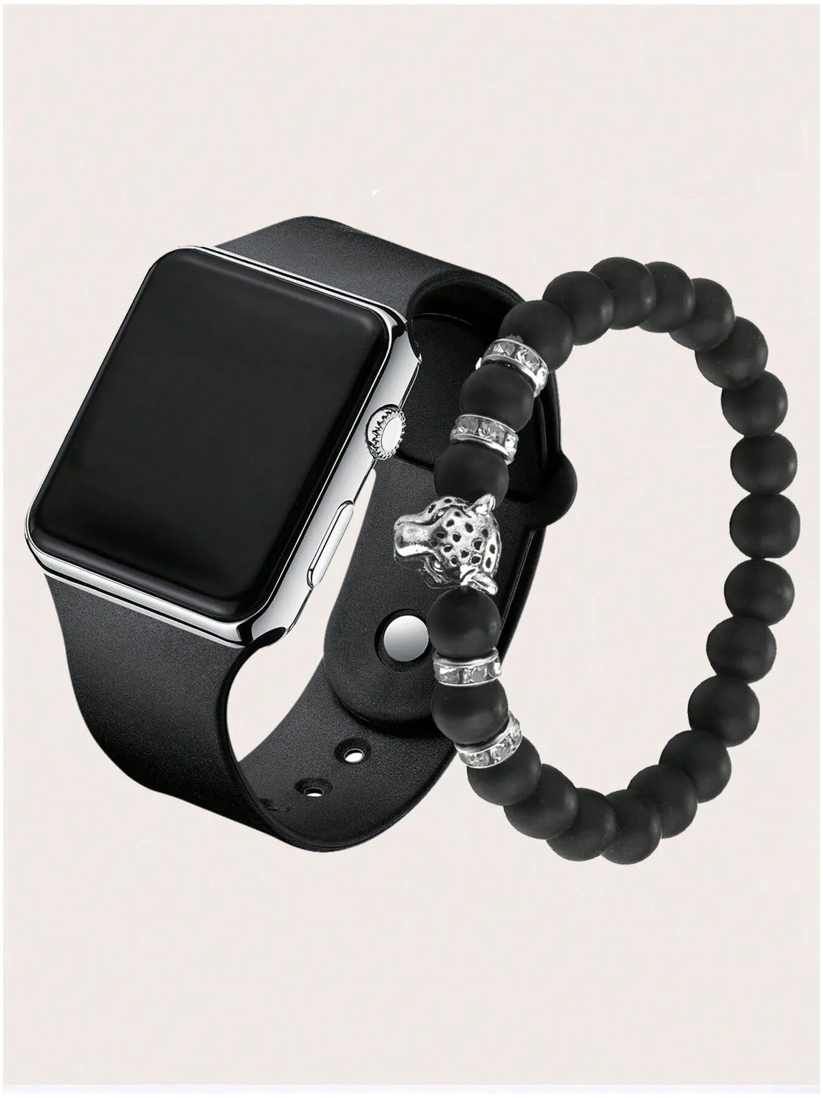 2-Pack Unisex Square LED Watch Set – Trendy Casual Style LED Digital Watch Qme Silver No