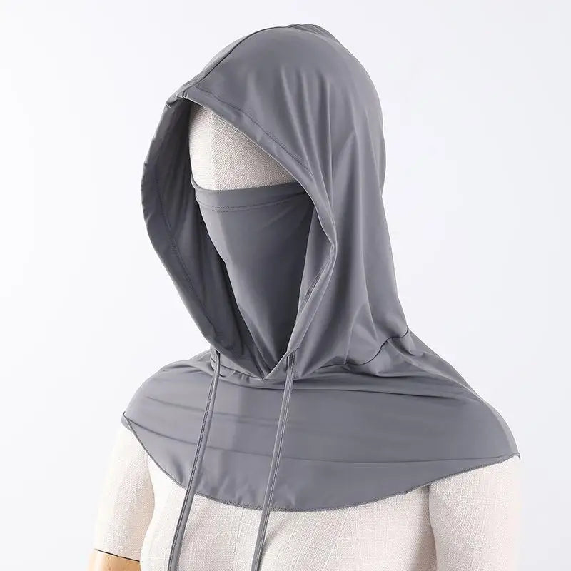 Ice Silk UV Protection Full Face Mask & Sunscreen Cap Sun Protection Mask Qst Deep gray