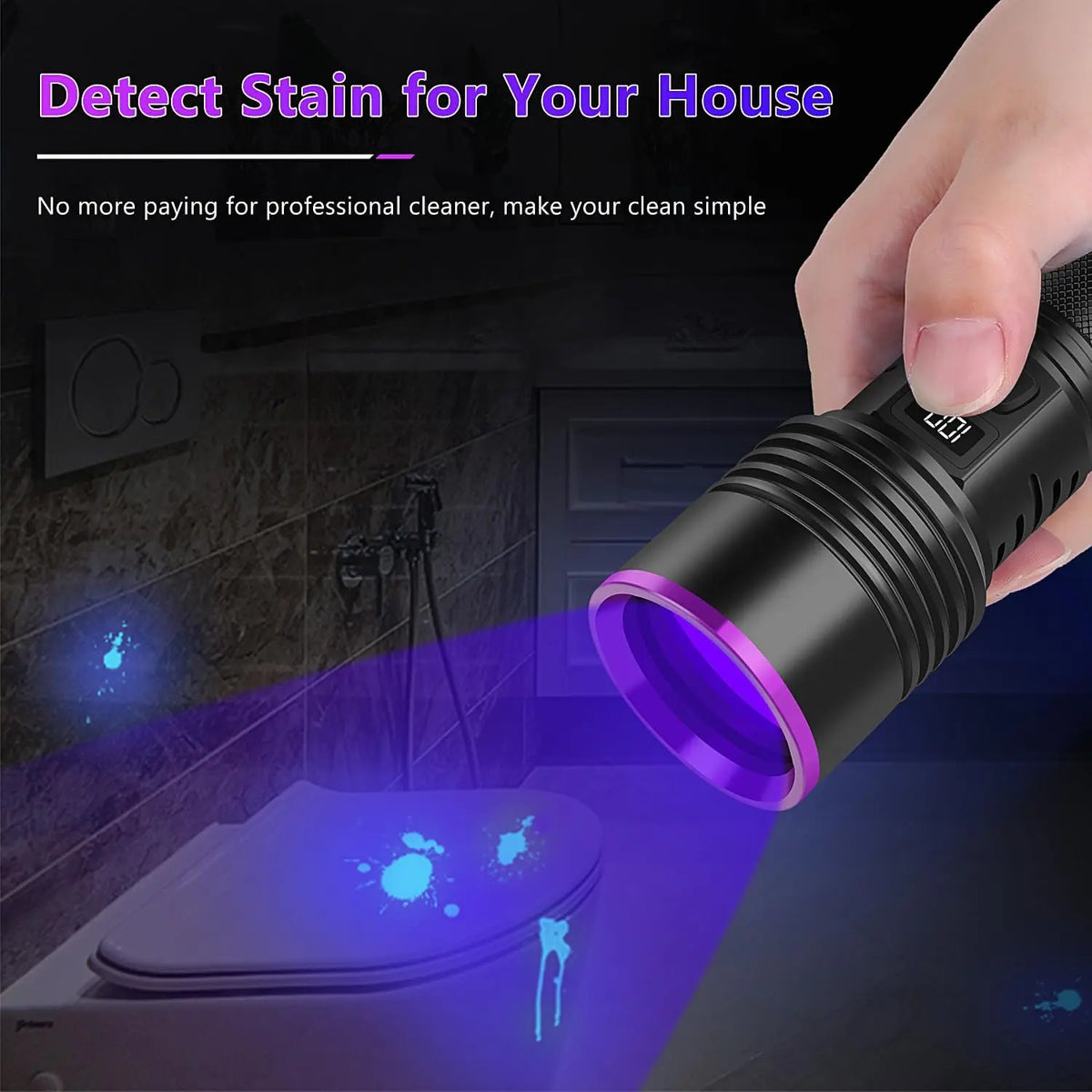 365nm UV Blacklight Flashlight – USB-C Rechargeable, LCD Display UV Blacklight Flashlight Qst