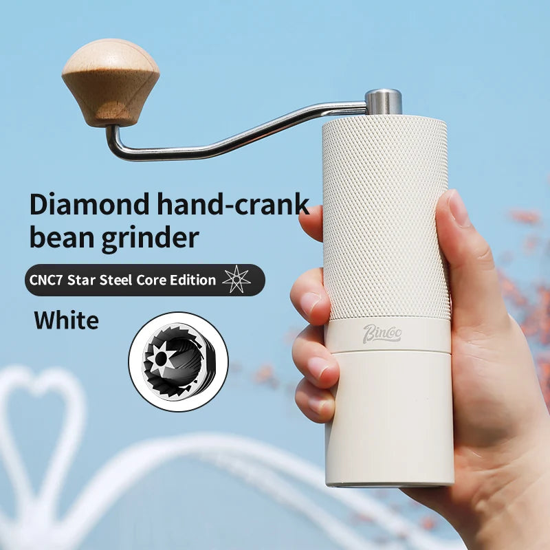 Bincoo Diamond Pattern Manual Coffee Grinder – Steel Burr Mill Manual Coffee Grinder Qst White-7 star