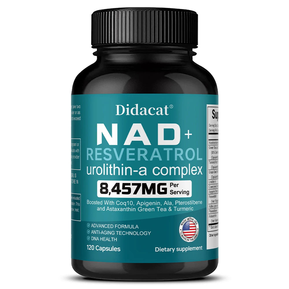 NAD+ & Resveratrol Capsules – Energy & Cellular Skin Support Wellness Supplement Qst 120 count-1 bottle