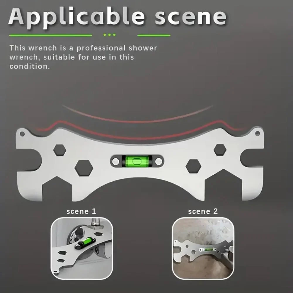 Shower Faucet Wrench with Spirit Level | Stainless Steel Tool Plumbing Wrench Qme