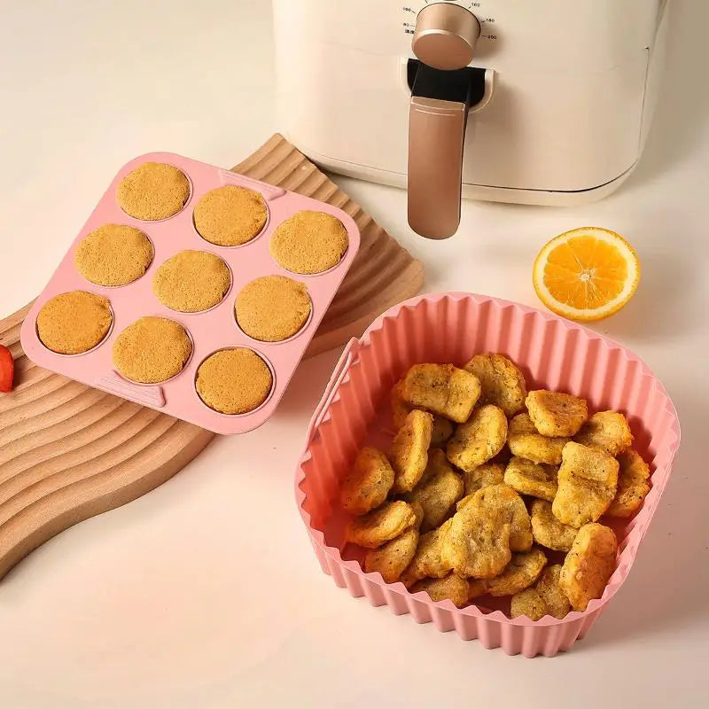 Square Silicone Air Fryer Liners & Cupcake Molds – 2-Pack Silicone Baking Molds Qme