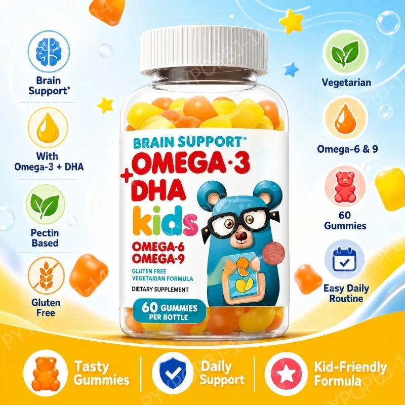 Kids Omega 3 DHA Gummies – Algae & Chia Oil, 60ct Vegetarian Kids Vitamin Gummies Qst