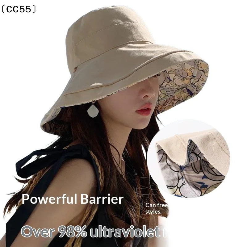 Women's Double-Sided Flower Print Wide Brim Bucket Hat Women's Bucket Hat Qst