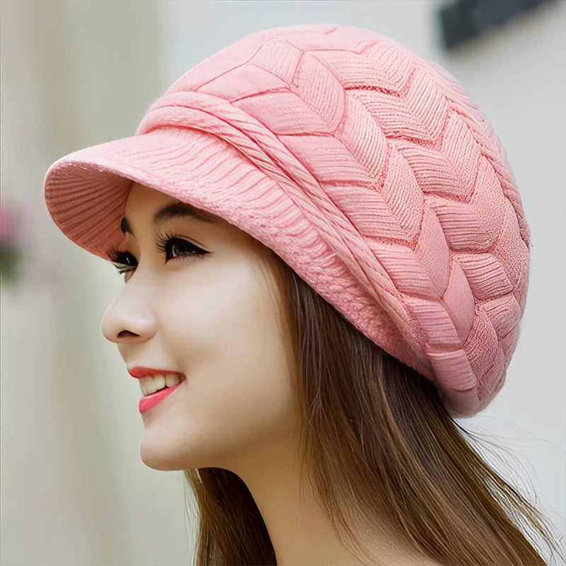 Women's Fleece-Lined Knitted Beret – Warm Winter Hat Knitted Beret Hat Qst one size Pink