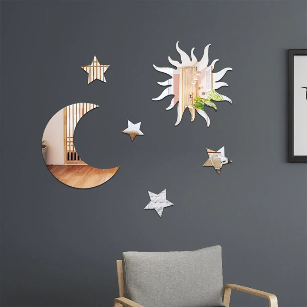 Star & Moon Acrylic Mirror Wall Stickers | DIY Home Decor Mirror Wall Stickers Qme