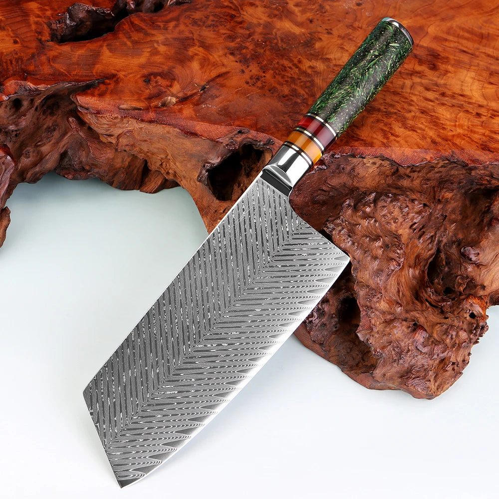 XITUO 7" Damascus Steel Cleaver Knife – Eco Resin Handle Damascus Cleaver Knife Qst