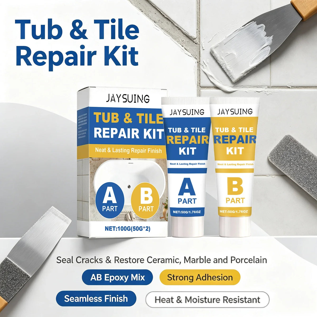 Waterproof Tub & Tile Repair Kit – Crack & Chip Filler Tile & Tub Repair Kit Qme