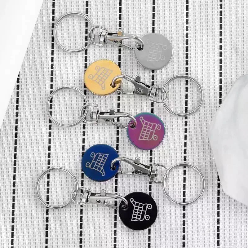 Mini Shopping Cart Token Keychain – Stainless Steel, 5 Colors Token Keychain Qme