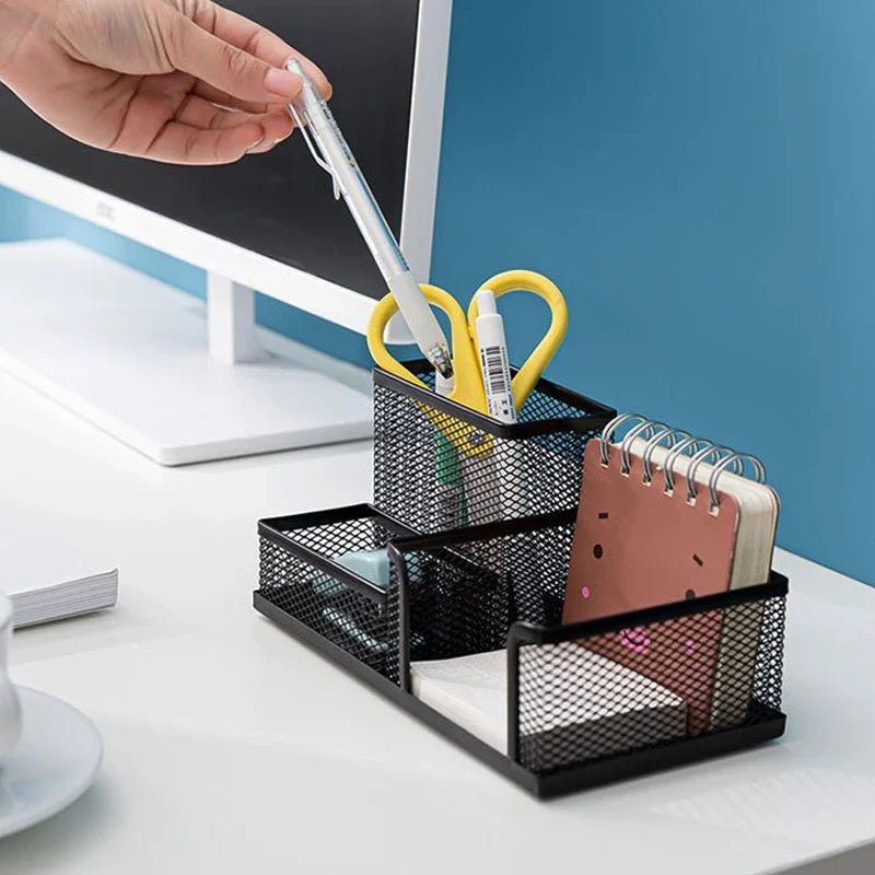 Creative Metal Desk Organizer – 3-Grid Pen & Pencil Holder Desk Pen Organizer Qme