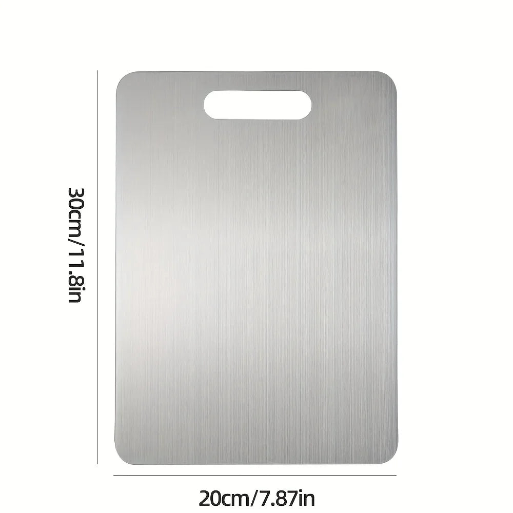 Stainless Steel Cutting Board with Double-Sided Handle | Qme Stainless Steel Cutting Board Qme