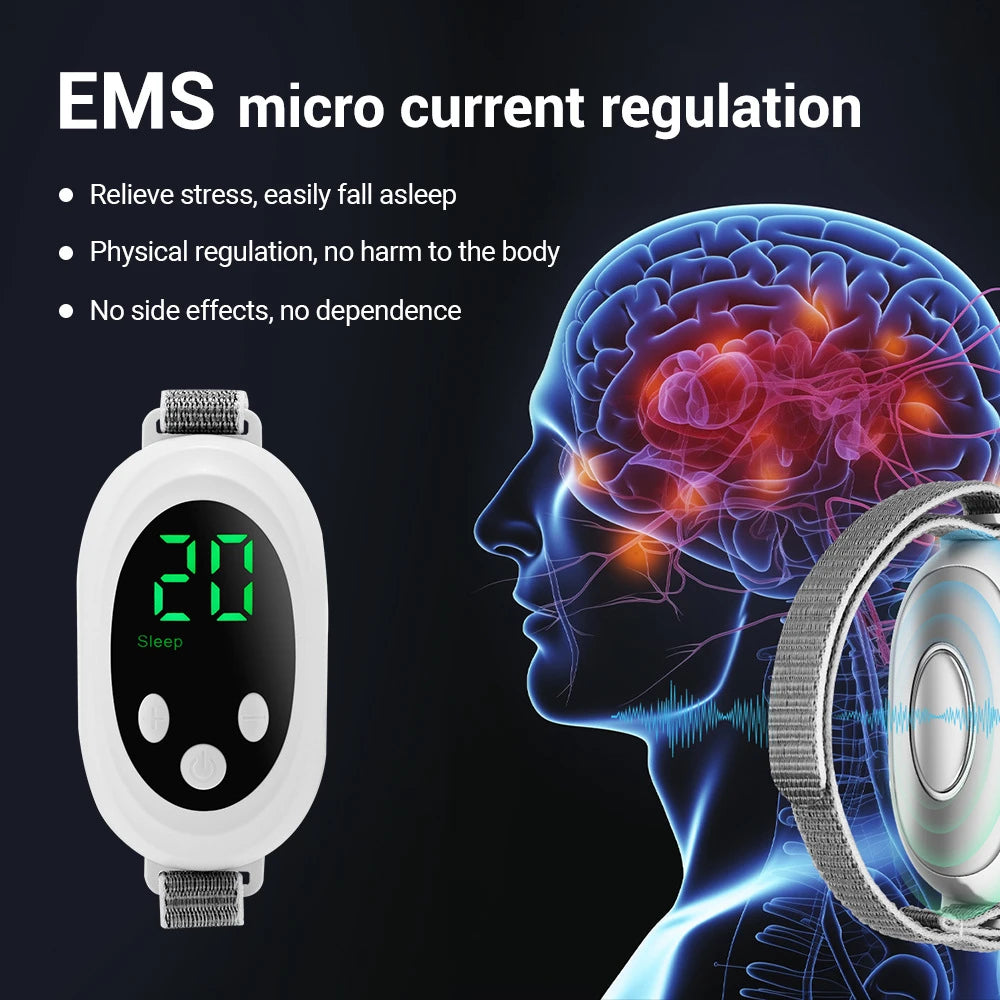 EMS Microcurrent Sleep Wristband – 20 Levels, USB-C Rechargeable Sleep Aid Wristband Qst