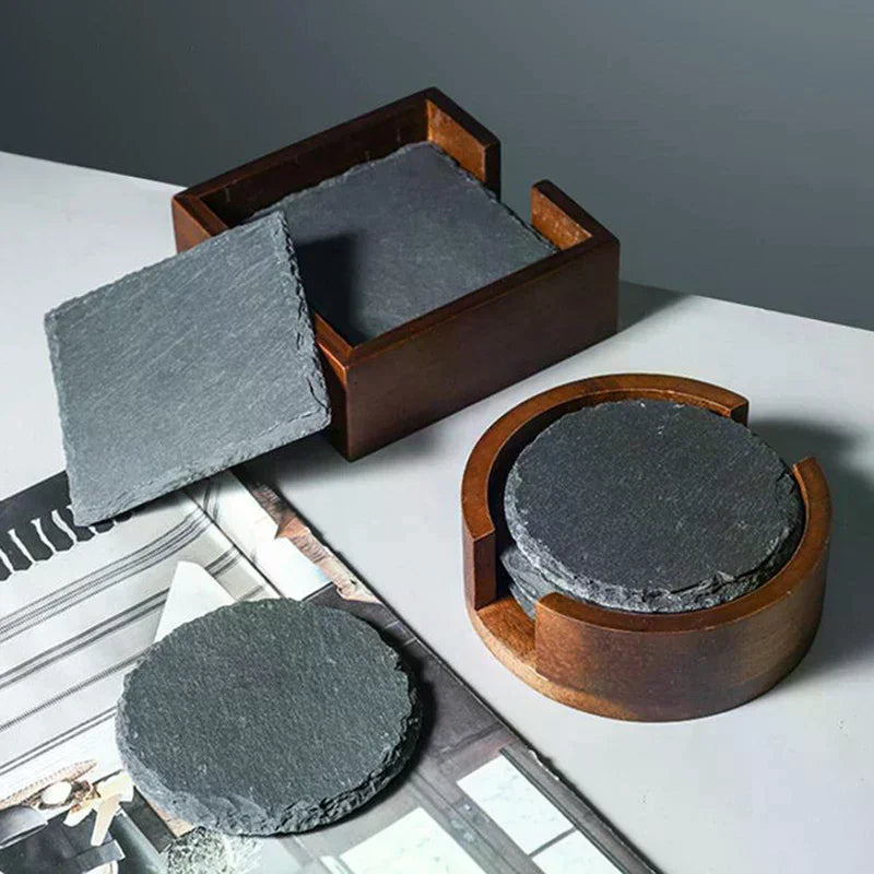 Japanese Slate Stone Reusable Drink Coaster | Decorative Kitchen Drink Coaster Qme
