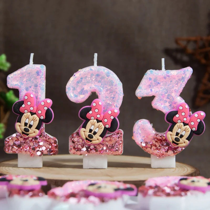 Mickey & Minnie Glitter Birthday Cake Candles Numbers 0–9 Cake Candles Qme
