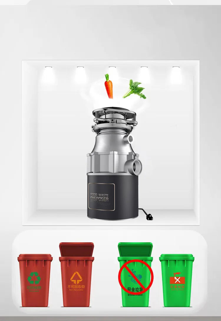 560W Stainless Steel Food Waste Disposer | Kitchen Sink Disposal Food Waste Disposer Qst