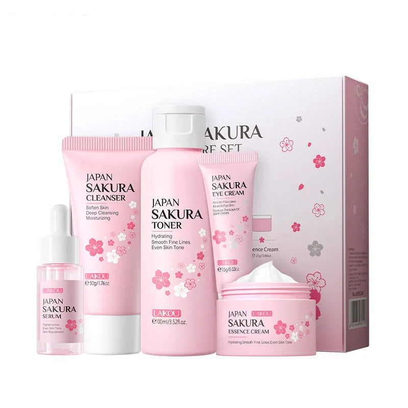 5-Piece Sakura Skin Care Set – Cleanser, Serum, Toner & Cream Skin Care Set Qme