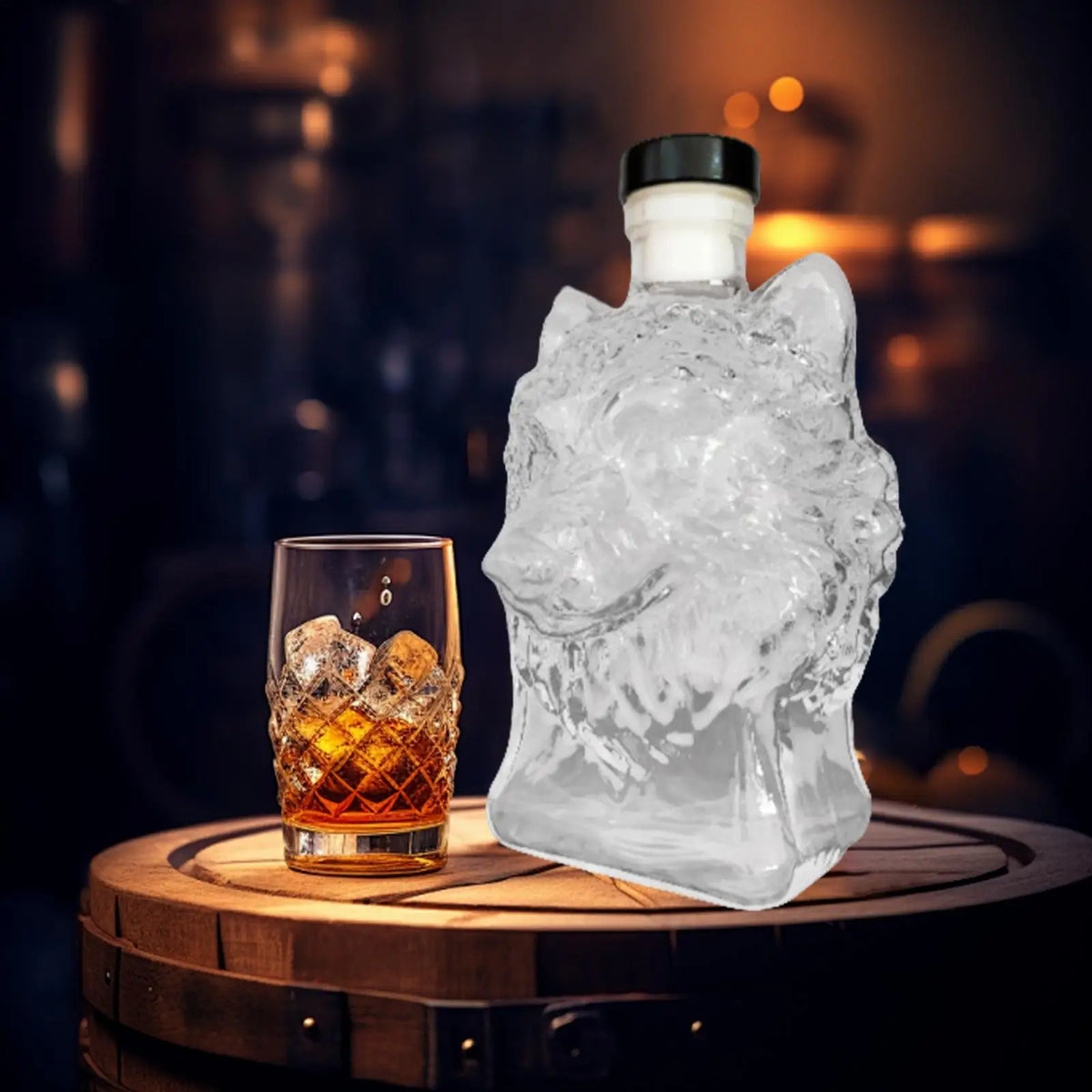 Wolf Head Glass Whiskey Decanter 350ml | Bar Gift Glass Whiskey Decanter Qme