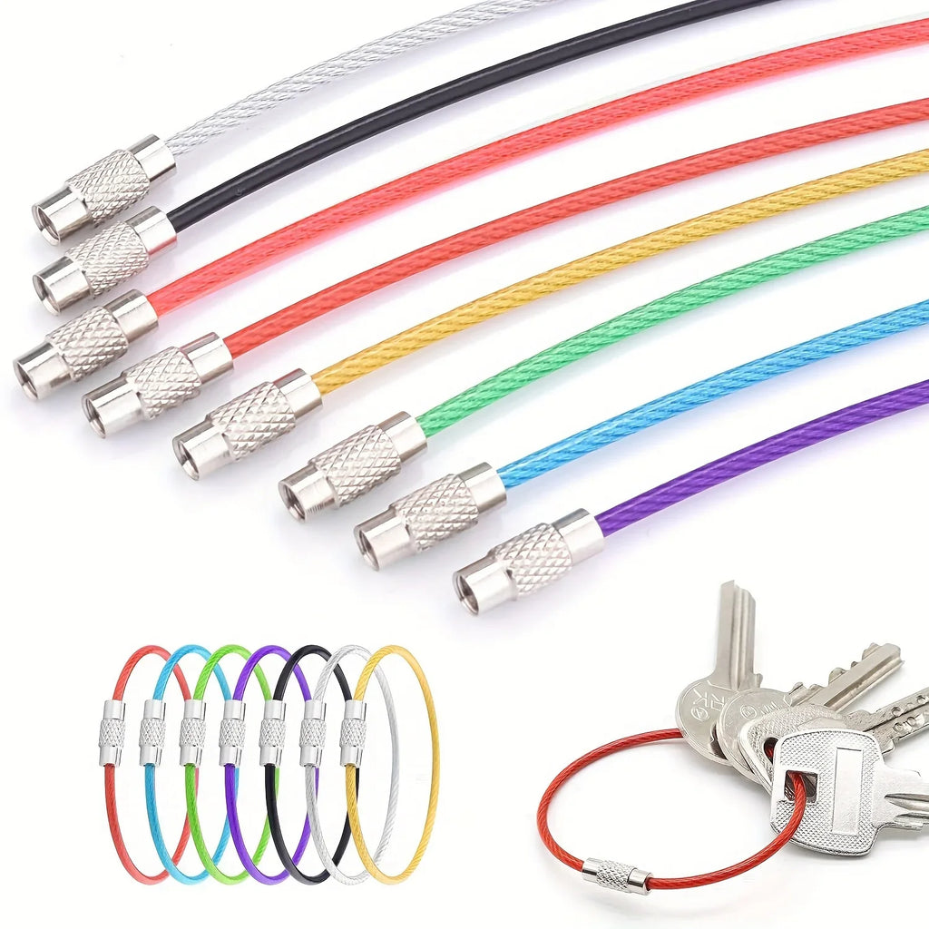 Stainless Steel Cable Wire Keychain Rings – 10-Pack Luggage Loops Keychain Rings Qme randomly color