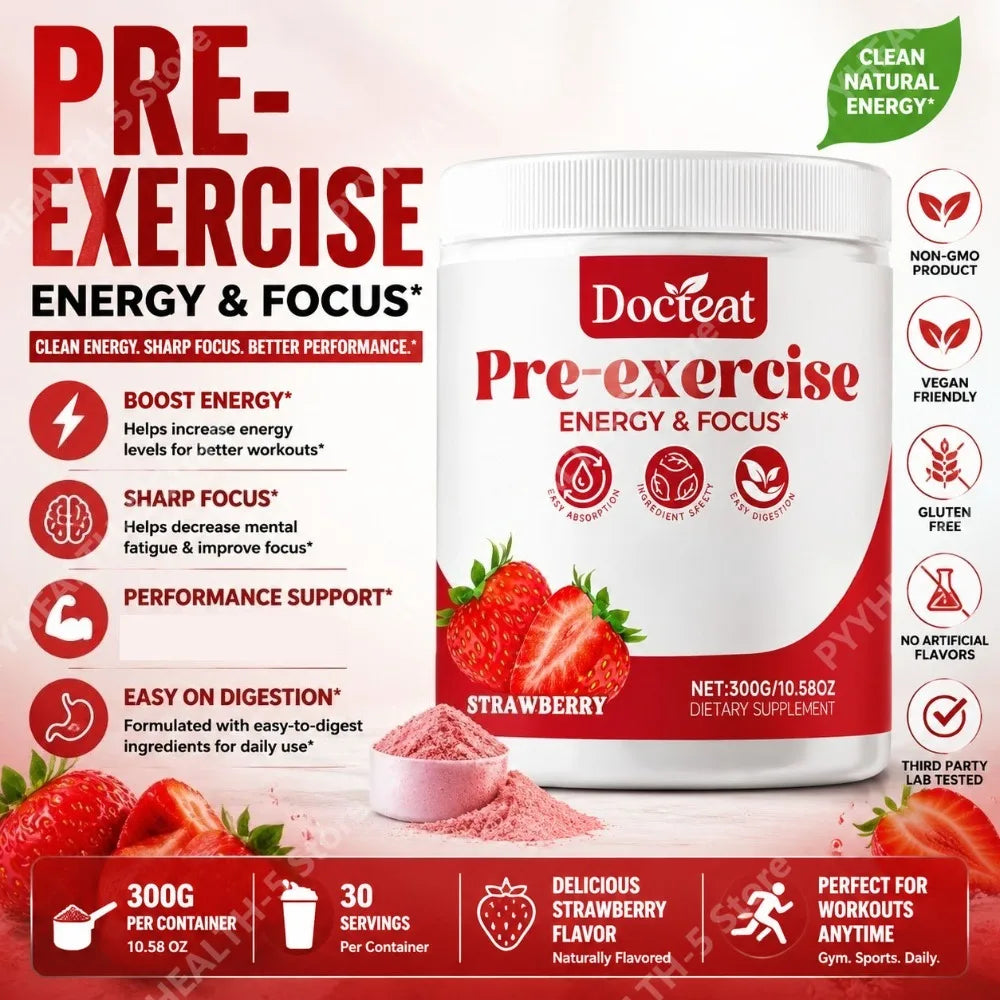 Docteat Pre-Workout Powder Strawberry 300g | 30 Servings Pre-Workout Supplement Qst