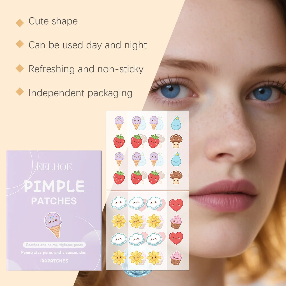 Cartoon Hydrocolloid Acne Patches with Salicylic Acid – 144 Pcs Acne Patches Qme