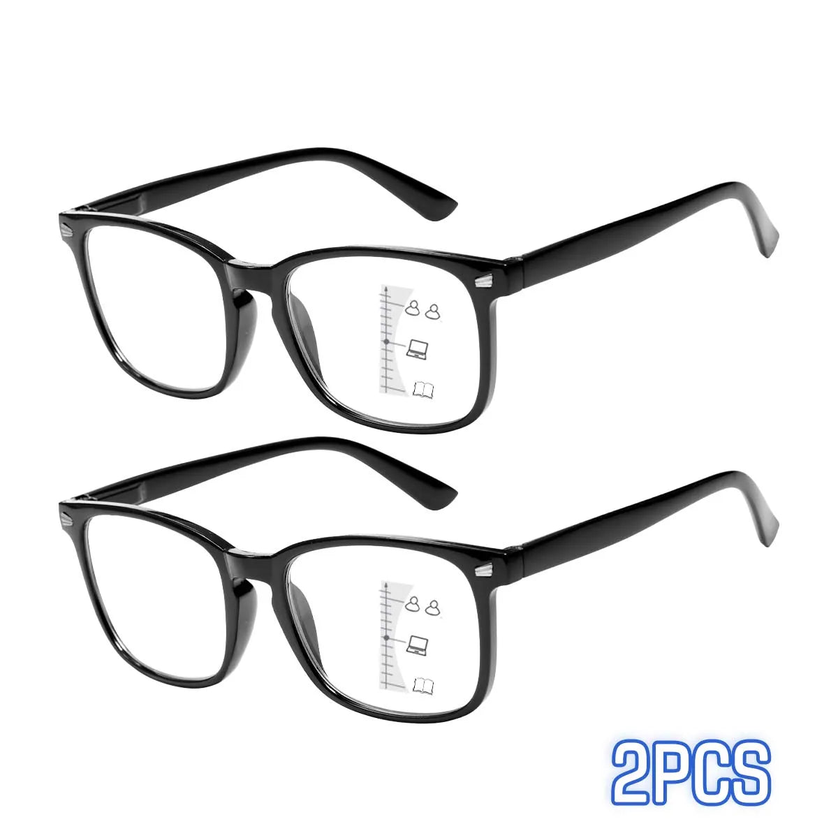 VOPHA Progressive Multifocal Reading Glasses Anti-Blue Light +1–+3 Progressive Reading Glasses Qst 100 2PC-Black