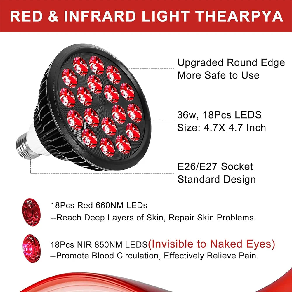 Red Light Therapy Lamp 18 LEDs 660nm & 850nm with Clamp Red Light Therapy Lamp Qst