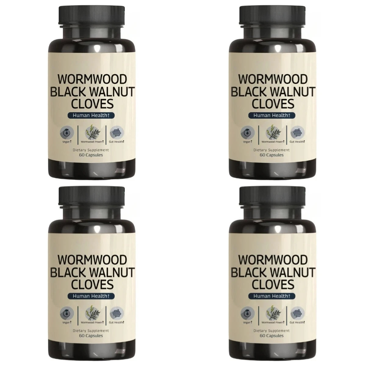 Wormwood Black Walnut Clove Capsules – 3-in-1 Herbal, 60ct Herbal Supplement Qst 4 bottles