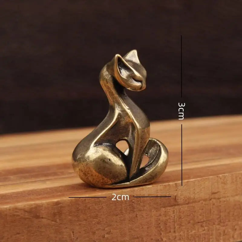 Brass Cat Figurine Vintage Desktop Sculpture Small Ornament Desktop Cat Figurine Qme 1pcs