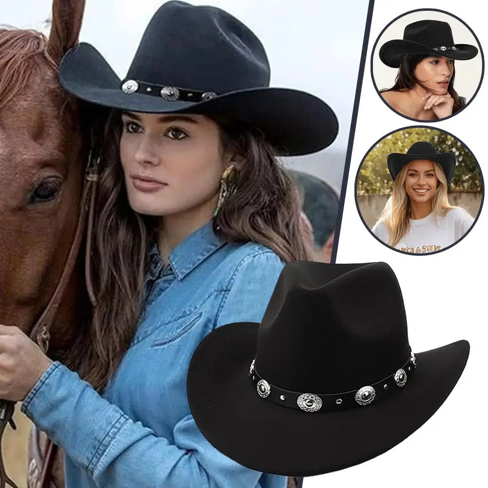 Black Western Cowboy Roll Up Brim Hat Belt | Classic Style Western Hat Belt Qme