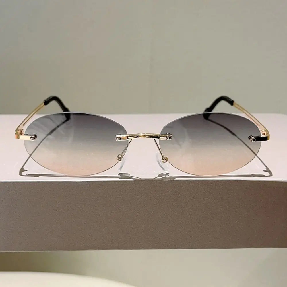 Vintage Frameless Oval Sunglasses – Metal Rimless Gradient Rimless Sunglasses Qme