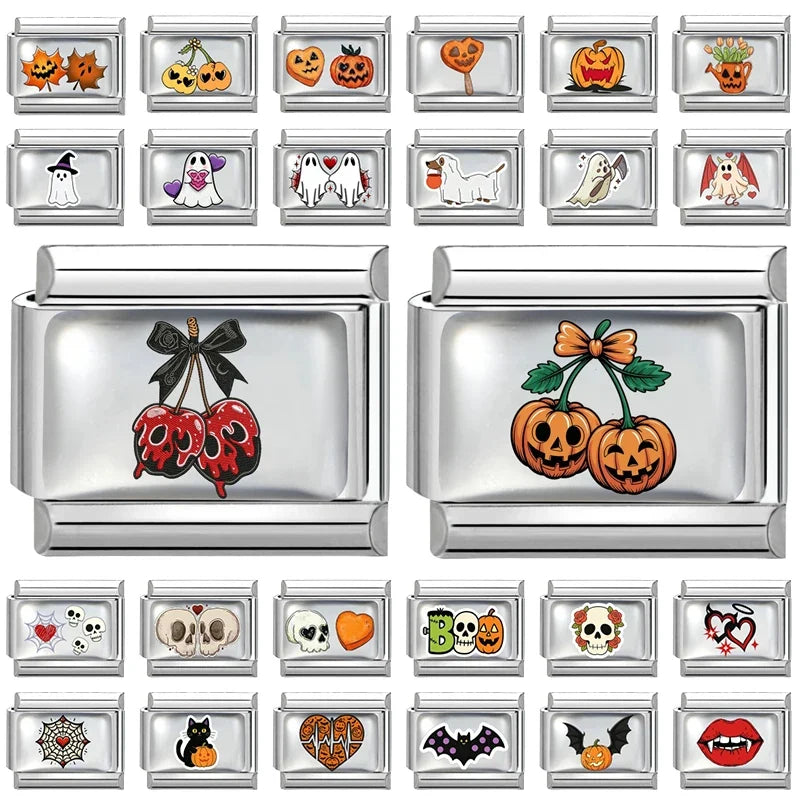 Halloween Italian Charm Links – Pumpkin Ghost Bow, 32 Colors Italian Charm Links Qme