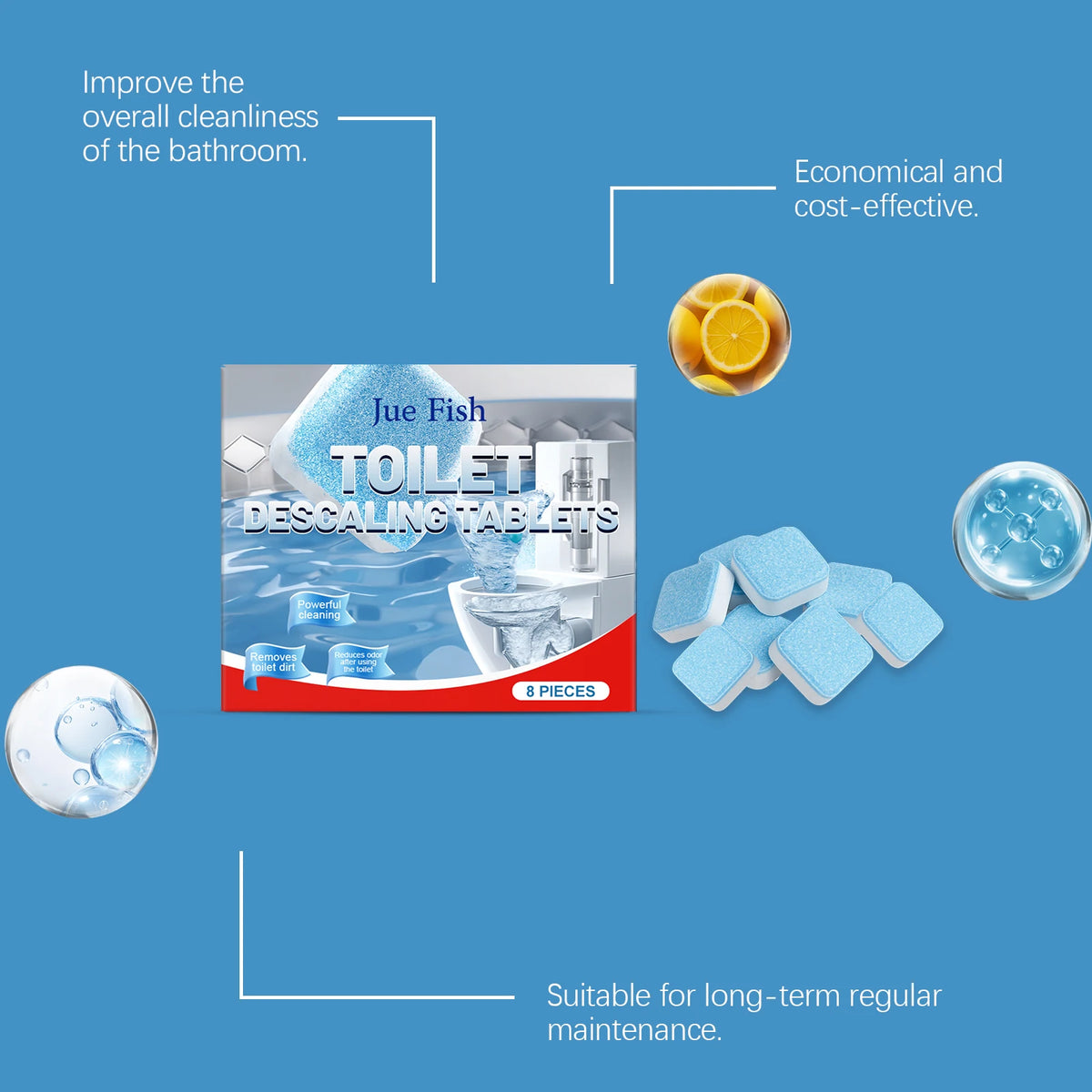 8-Pack Toilet Descaling Tablets – Remove Stains & Freshen Bowl Toilet Cleaning Tablets Qst