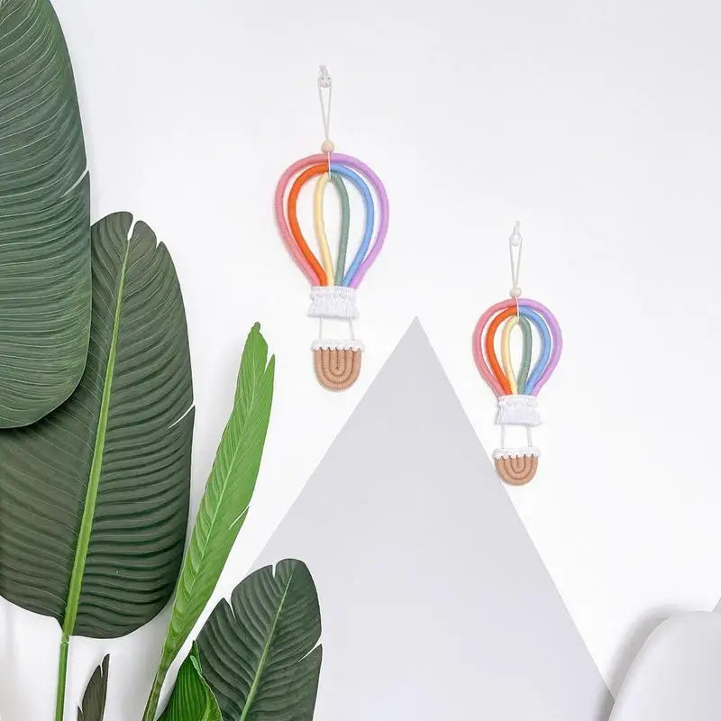 Boho Rainbow Hot Air Balloon Wall Hanging – Handmade Tassel Boho Wall Hanging Qme