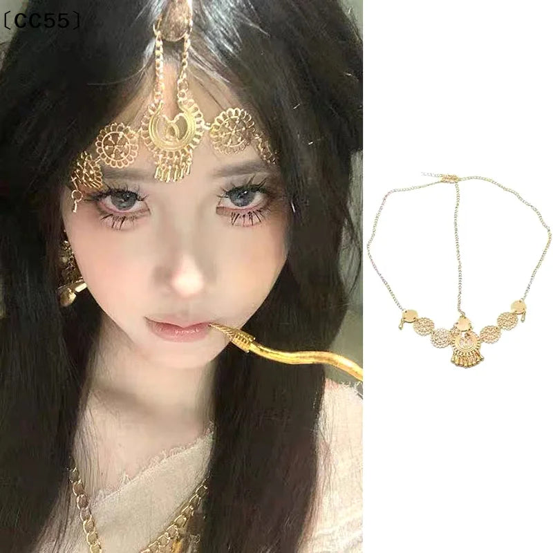 Vintage Flower Head Chain Hairband – Layered Tassel Tassel Head Chain Qst