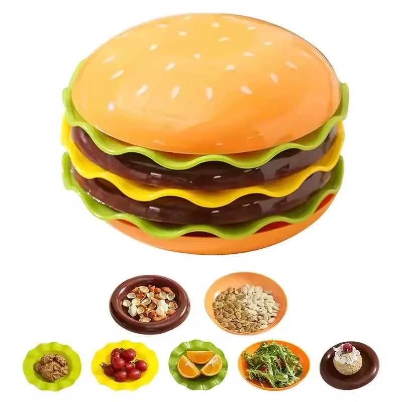 Stackable Hamburger Plate Set – 6-Layer Mini Dinner & Sauce Bowls Stackable Plate Set Qme