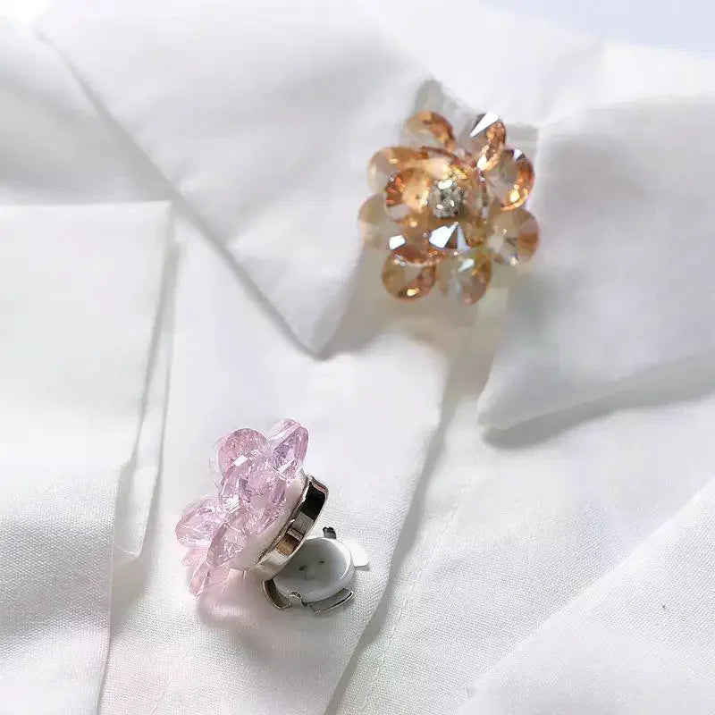 Rhinestone Flower Button Covers Cufflinks for Women – 10 Colors Button Cover Cufflinks Qme