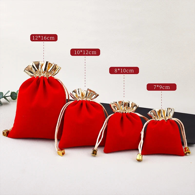Vintage Velvet Drawstring Gift Bags with Gold Trim | Set Velvet Drawstring Pouch Qme