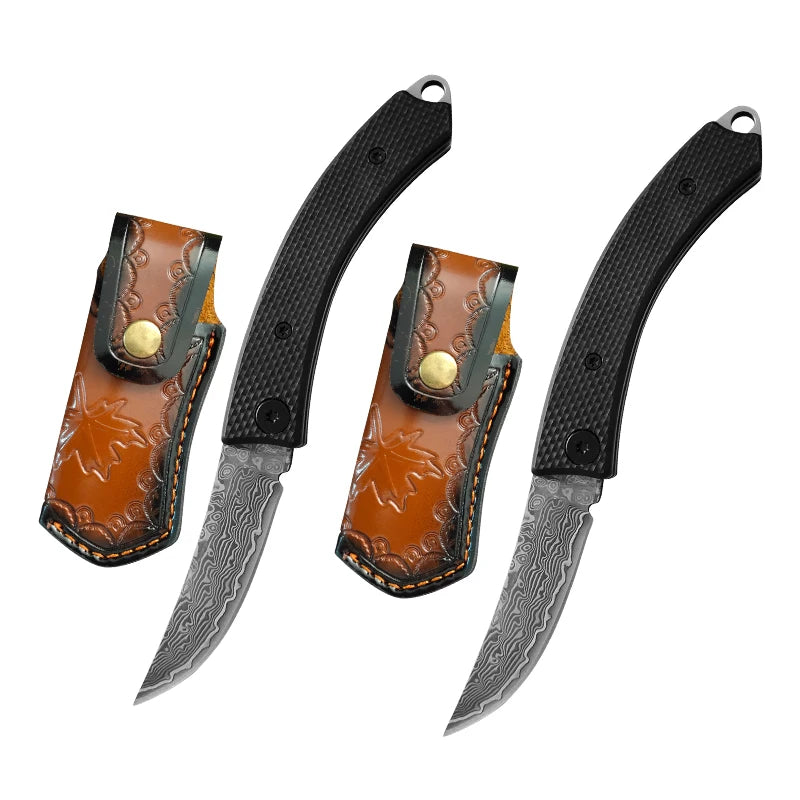 VG10 Damascus Steel Folding Knife – Portable EDC Camping Knife Folding Pocket Knife Qst 2PCS Folding Knife