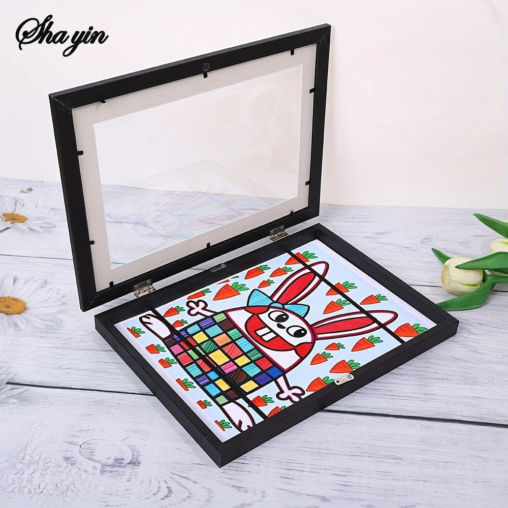 Flip-Up Wooden A4 Photo Frame | Magnetic Kids Art Display Wooden Picture Frame Qme black