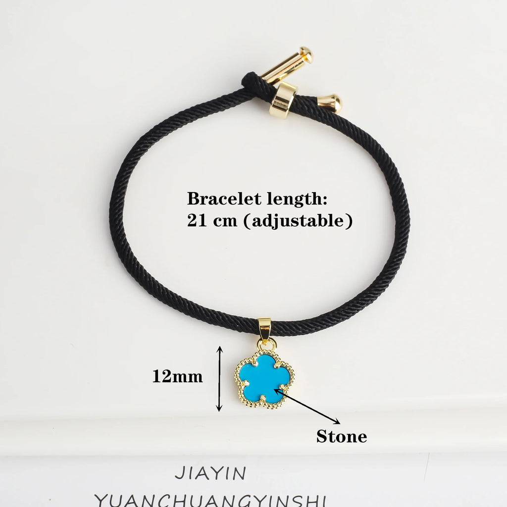 Black Rope Braided Natural Stone Five Leaf Flower Bracelet Stone Flower Bracelet Qme