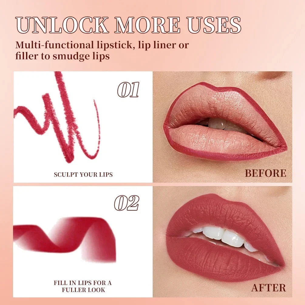 QIBEST Gradient Lip Liner & Lipstick Set – Matte Nude Brown Red Lip Liner Lipstick Set Qme