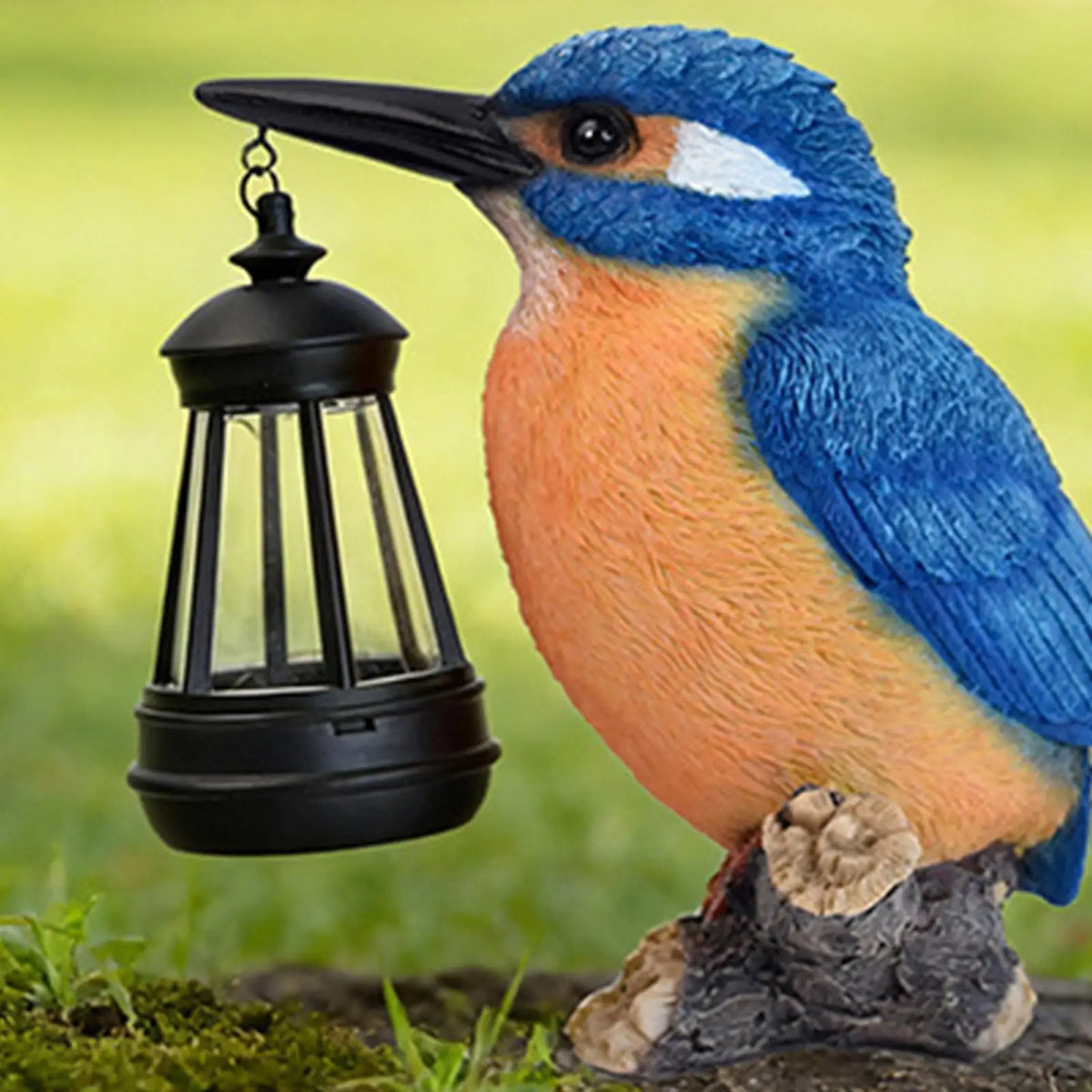 Solar Blue Kingfisher Garden Statue with Lantern | Outdoor Solar Garden Statue Qme China Mainland
