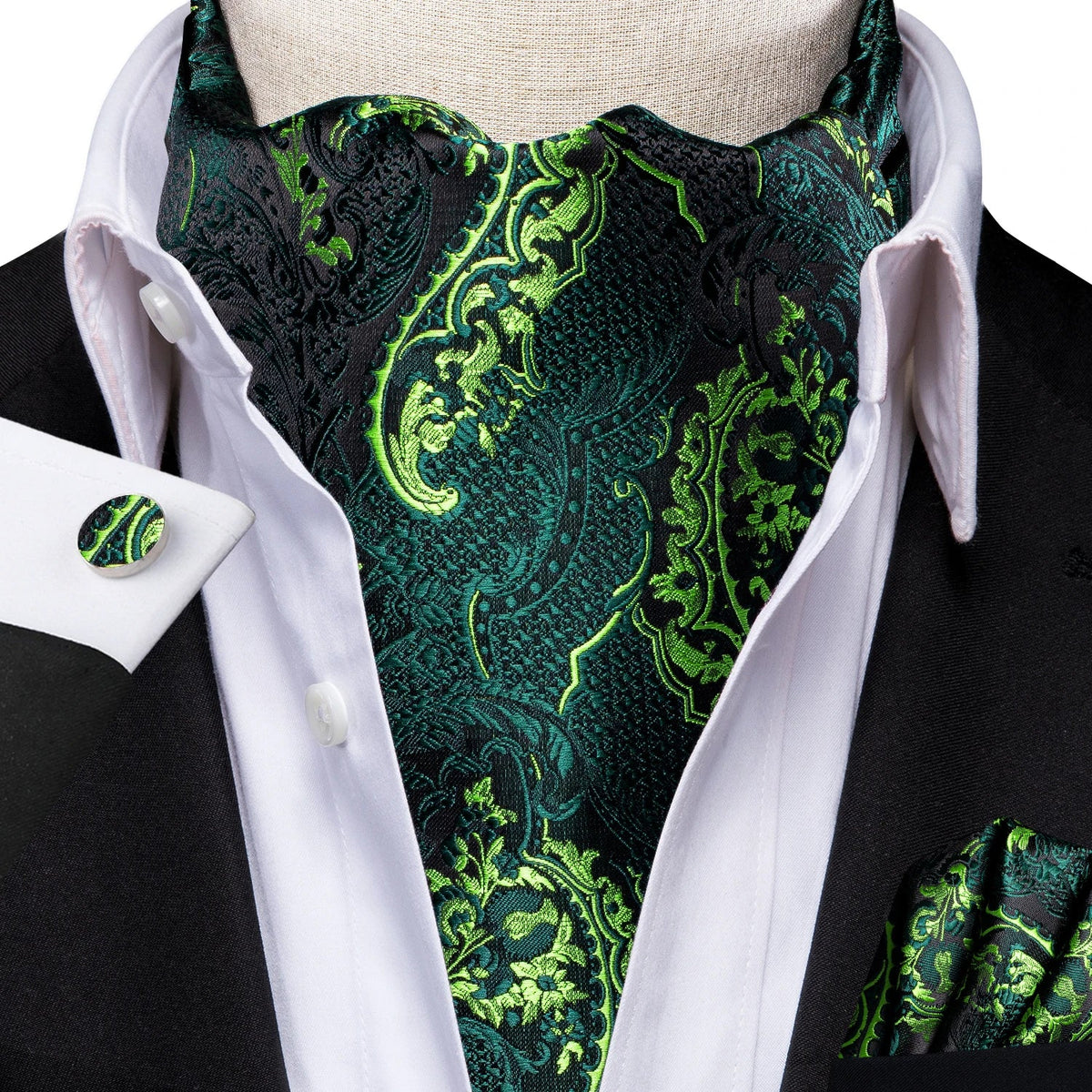 Men's Silk Ascot, Pocket Square & Cufflinks Set | Jacquard