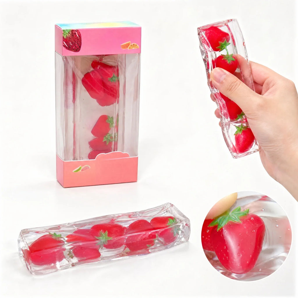 Slow-Rising Fruit Squeeze Fidget Toy – Strawberry Ice Cube Fidget Squeeze Toy Qme