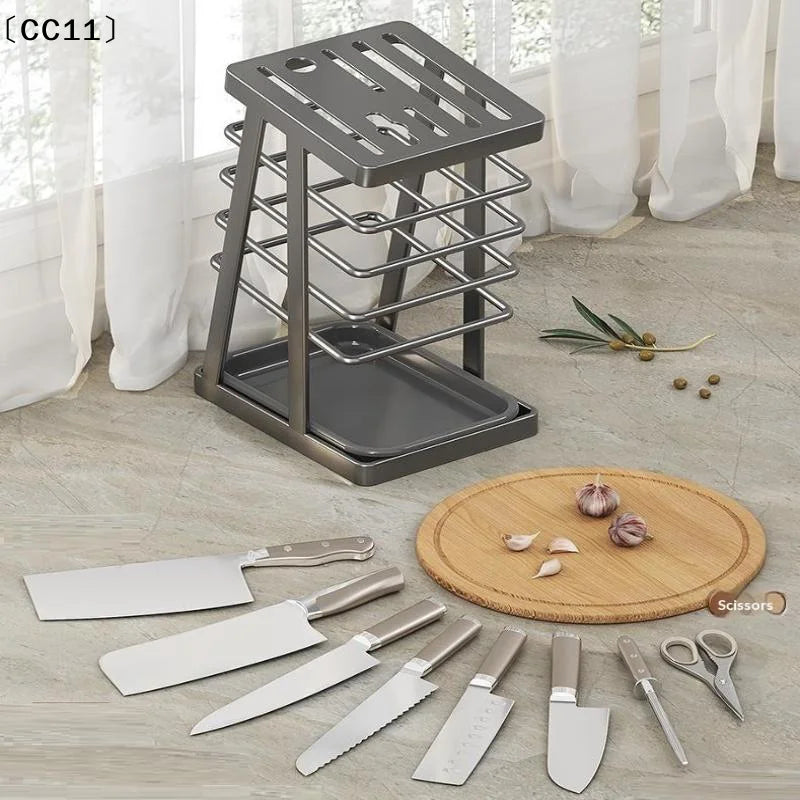 Carbon Steel Kitchen Utensil & Knife Storage Rack | Space Saving Utensil Storage Rack Qme