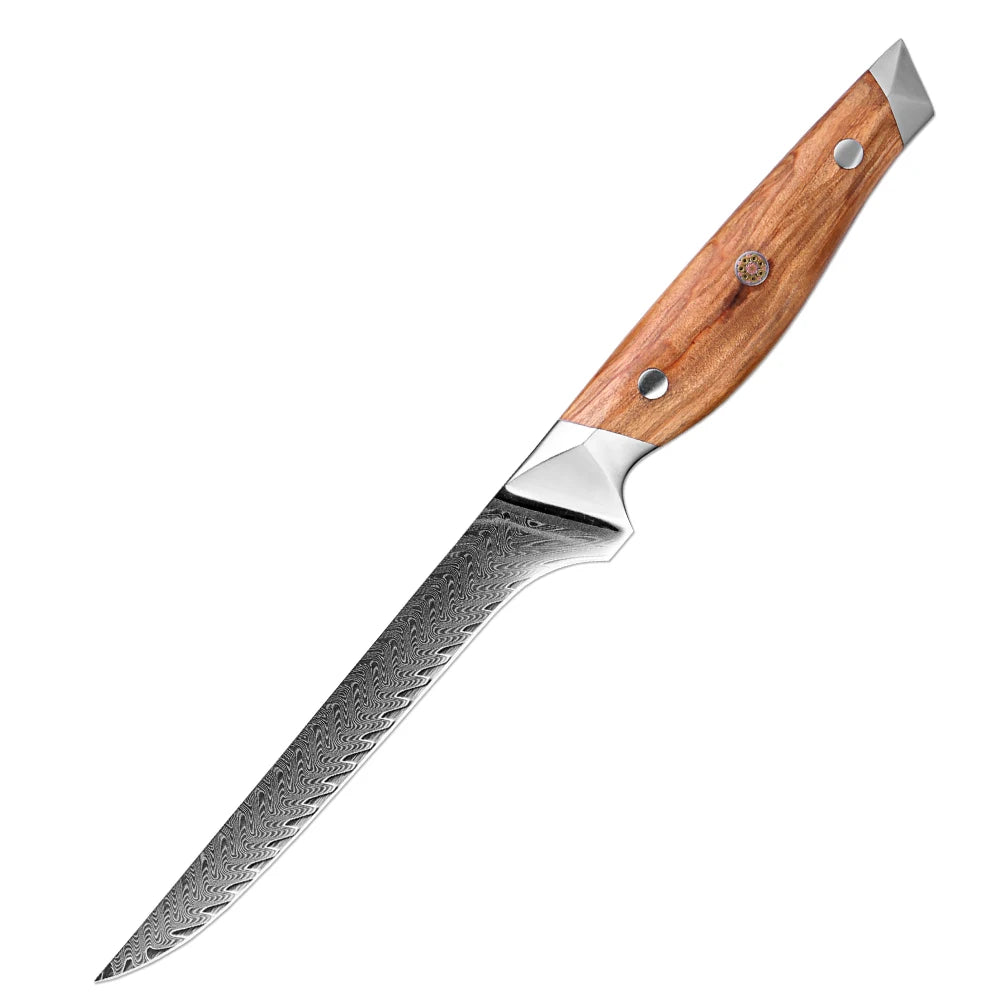 XITUO Damascus Steel Kitchen Knife Set – Olive Wood Handle Kitchen Knife Set Qst Boning Knife
