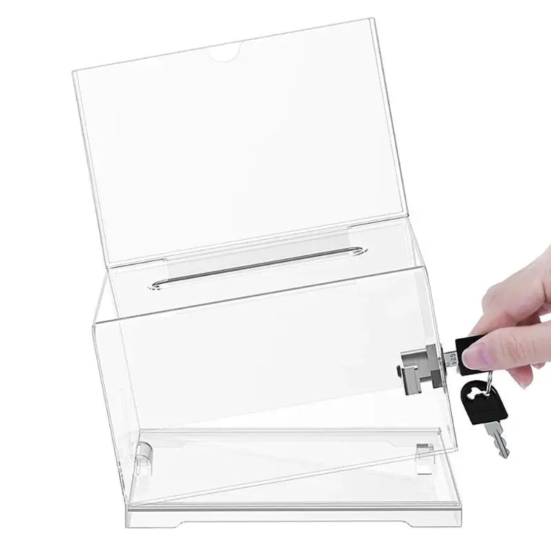 Acrylic Ballot Box Tip Jar with Lock & Sign Holder Acrylic Ballot Box Qme