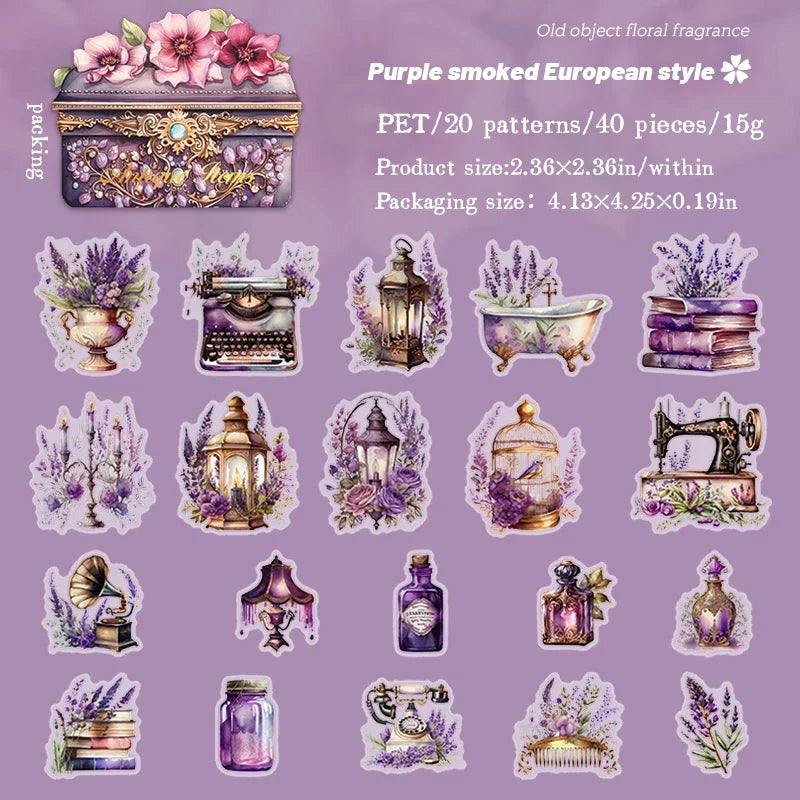 Vintage Transparent PET Stickers – Floral & Retro 40 Pack Decorative Stickers Qme F